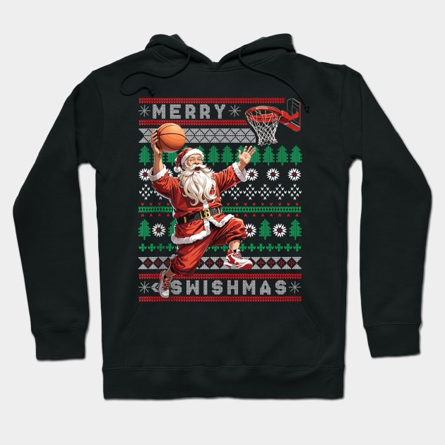 Merry Swishmas Santa - Ugly Christmas Basketball - Xmas Sports Hoodie by Origami Fashion